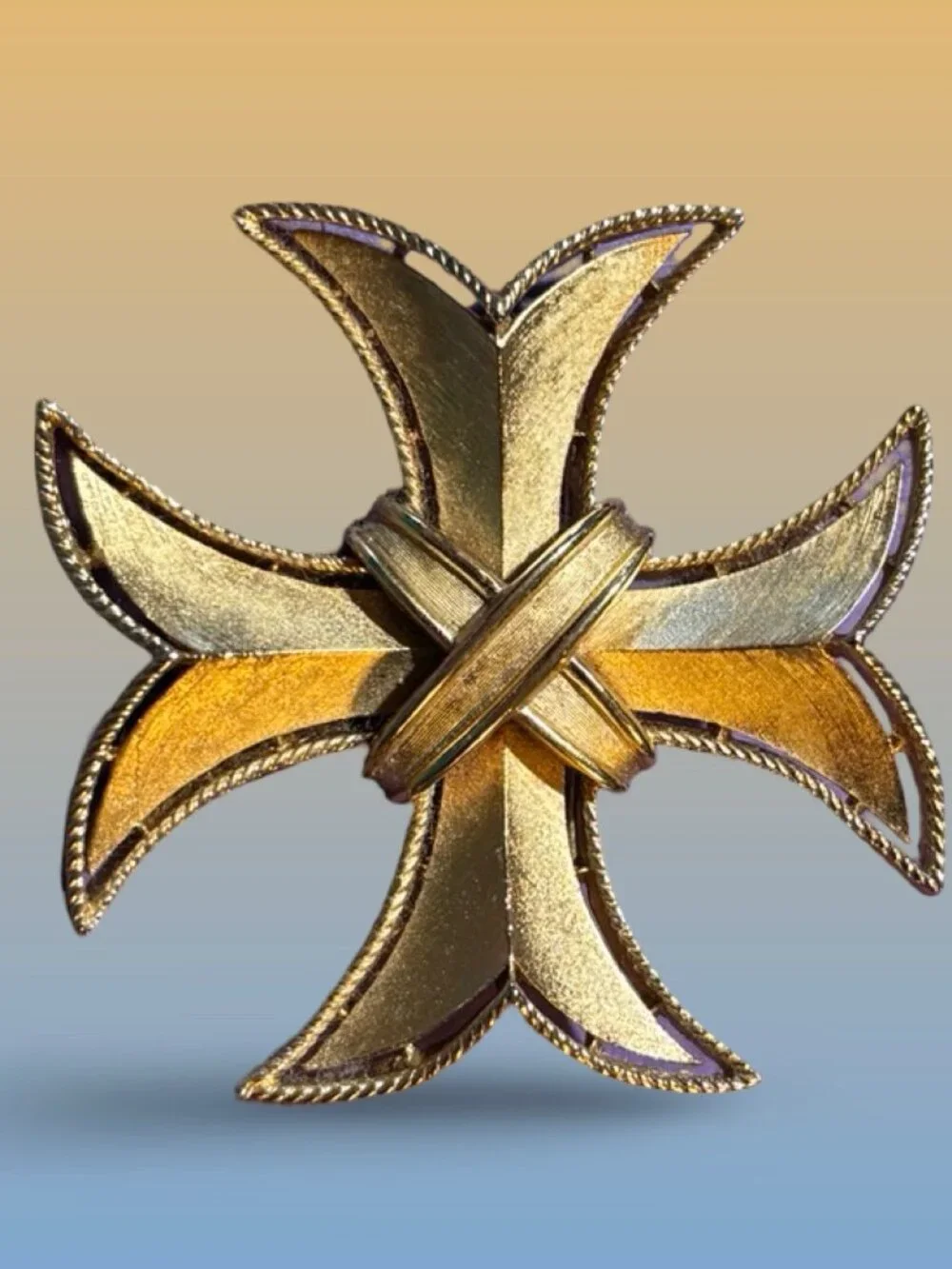 Crown Trifari Gold-Tone Maltese Cross Brooch Pin Statement Design Vintage